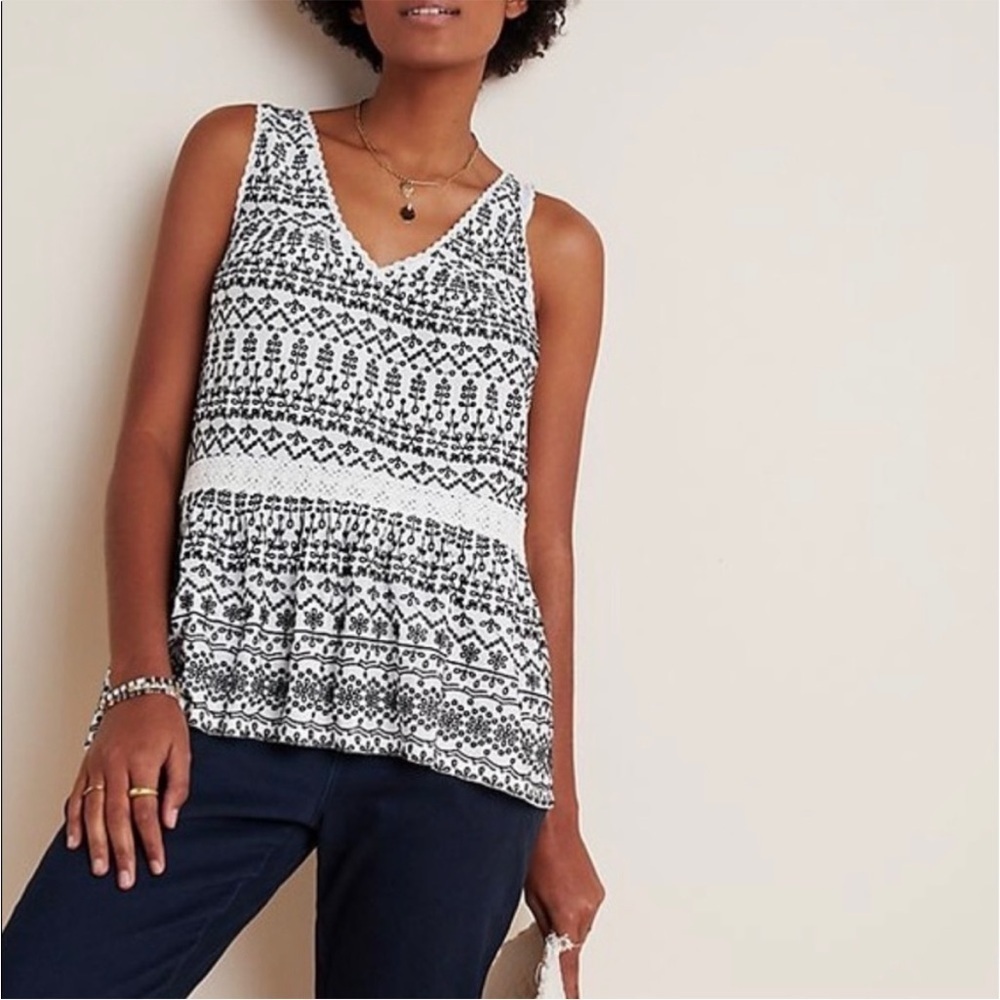 Maeve Anthropologie Cammie embroidered peplum sleeveless top size S
